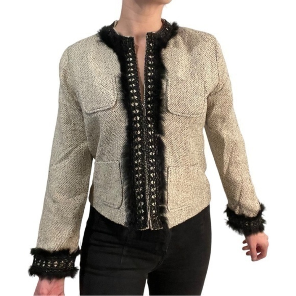 Anne Carson Feather Trim Silk Tweed Blazer 💕